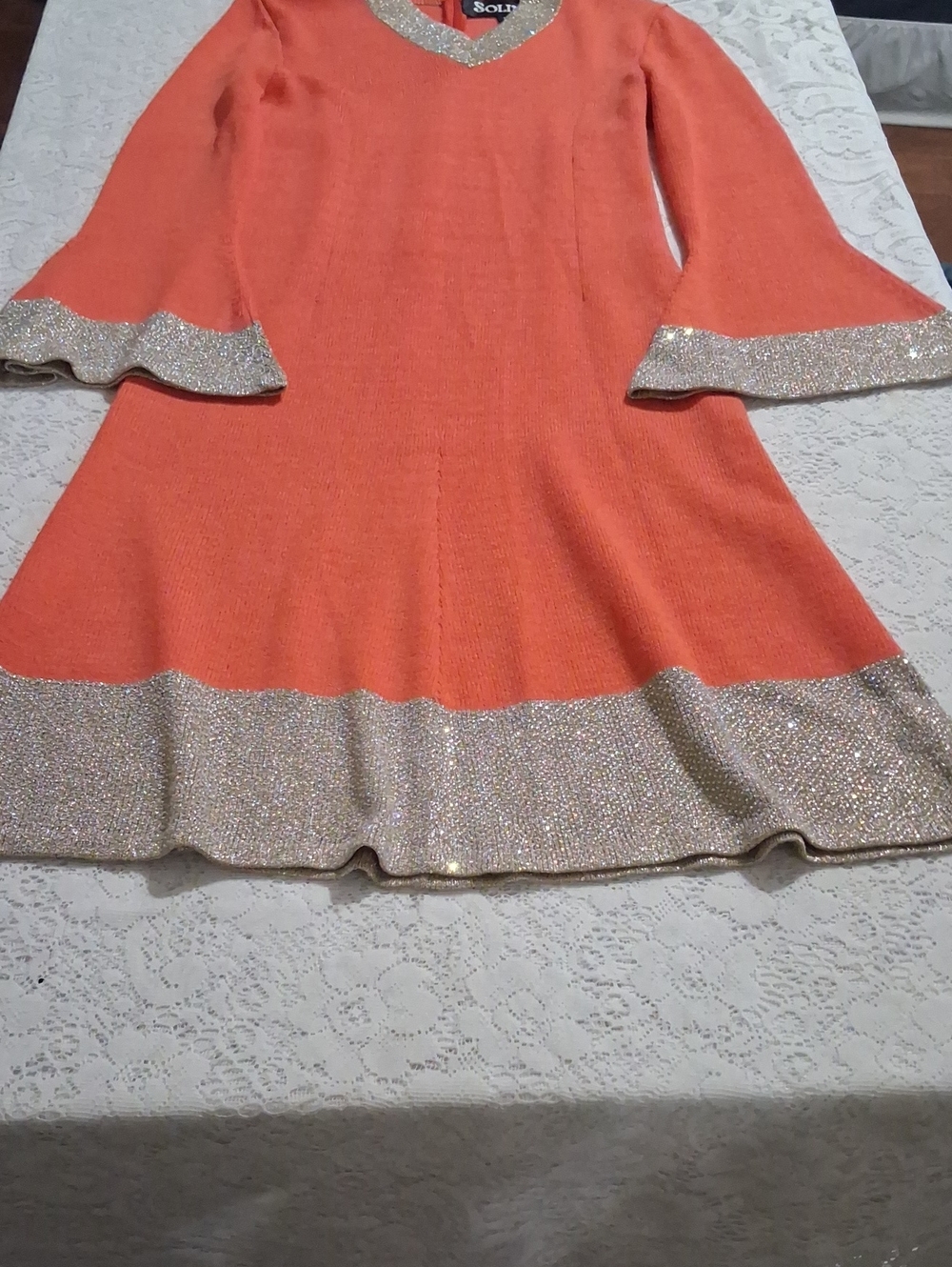 Orange V-Neck Rhinestone Knit - Picture 2 of 8